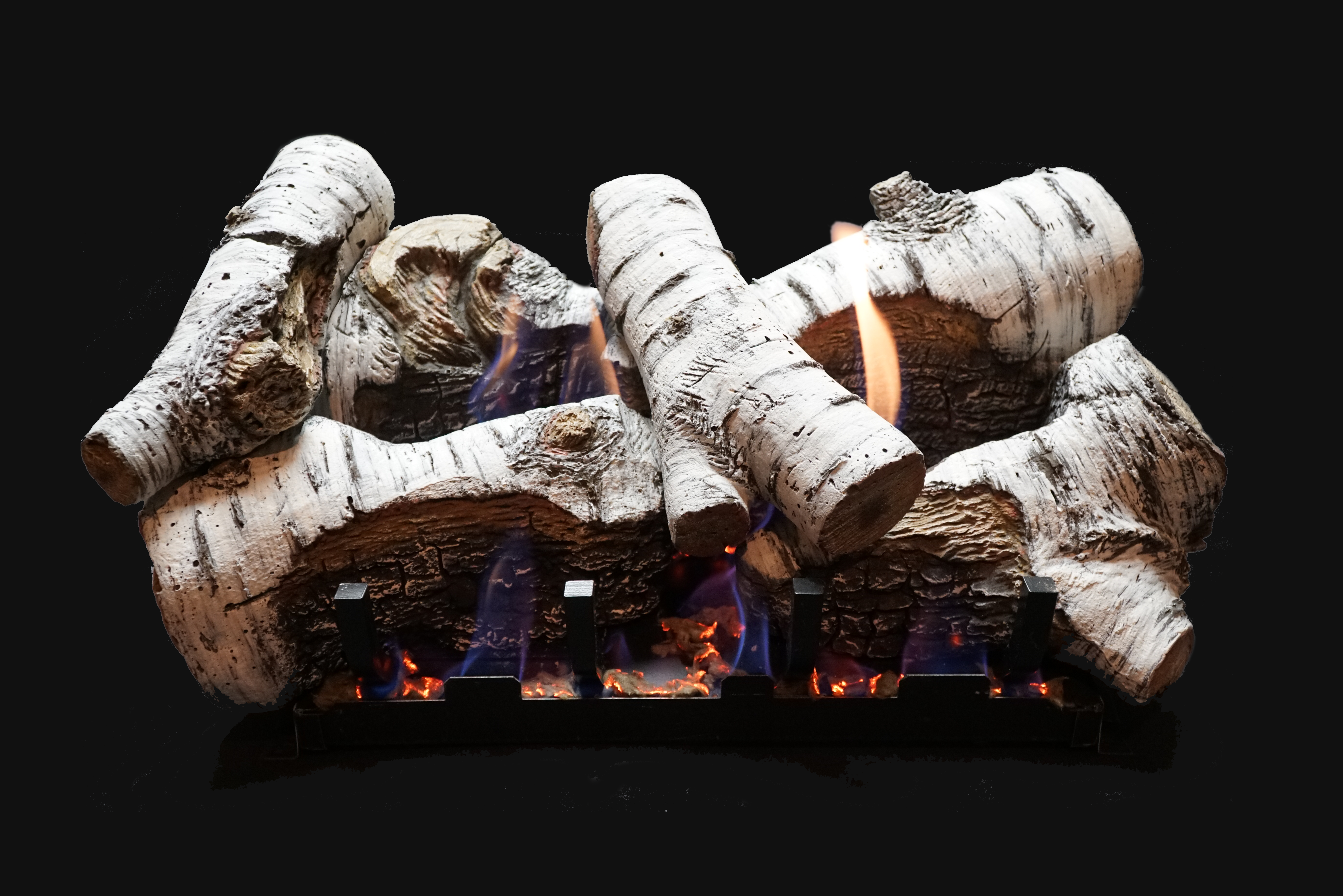 Birch Burncrete® Log Set shown with Vent-Free Slope Glaze Burner System